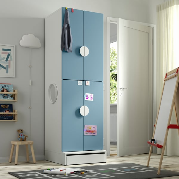 SMÅSTAD / UPPFÖRA Armario, blanco azul/+2 rieles para ropa, 23 5/8x25 5/8x77 1/8 "