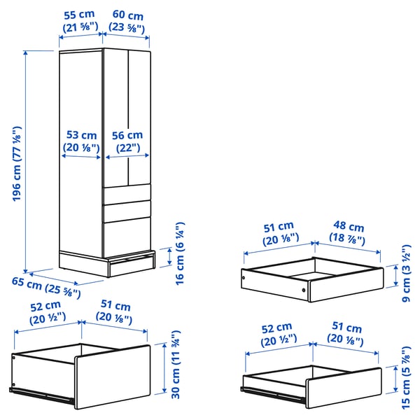 SMÅSTAD / UPPFÖRA Armario, blanco blanco/+3 cajones, 23 5/8x25 5/8x77 1/8 "