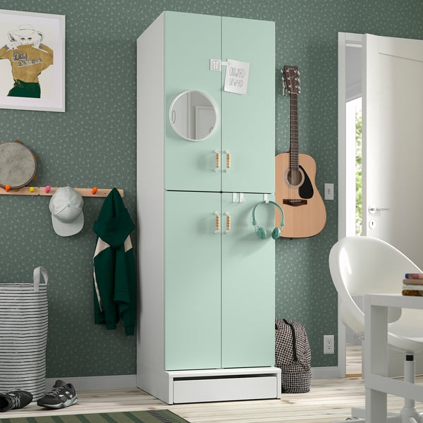 SMÅSTAD / UPPFÖRA Armario, blanco verde claro/+2 rieles para ropa, 23 5/8x25 5/8x77 1/8 "