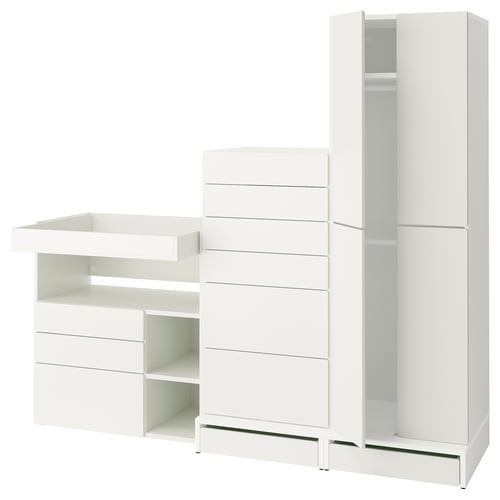 SMÅSTAD / UPPFÖRA Combinación de almacenaje, blanco blanco/+cambiador, 82 5/8x31 1/2x77 1/8 "