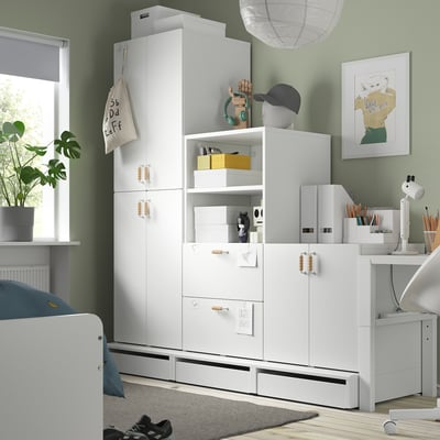 SMÅSTAD / UPPFÖRA Combinación de almacenaje, blanco/blanco, 70 7/8x25 5/8x77 1/8 "