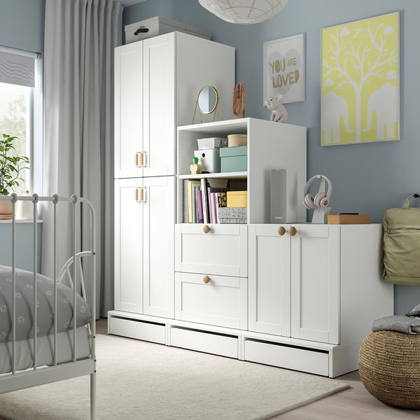 SMÅSTAD / UPPFÖRA Combinación de almacenaje, blanco/+marco, 70 7/8x25 5/8x77 1/8 "