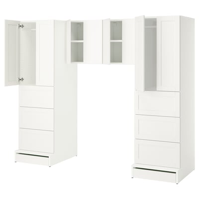 SMÅSTAD / UPPFÖRA Combinación de almacenaje, blanco/+marco, 94 1/2x25 5/8x77 1/8 "