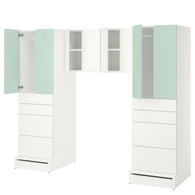 SMÅSTAD / UPPFÖRA Combinación de almacenaje, blanco/verde claro, 94 1/2x25 5/8x77 1/8 "