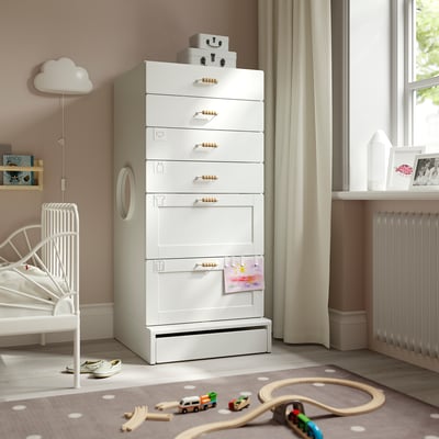 SMÅSTAD / UPPFÖRA Cómoda de 6 cajones, blanco +marco, 23 5/8x25 5/8x53 1/2 "