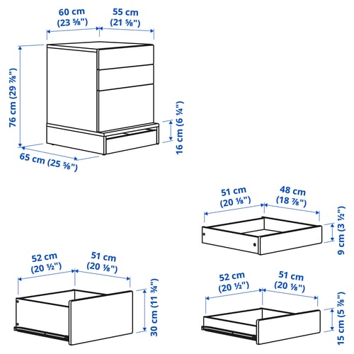 SMÅSTAD / UPPFÖRA Gavetero de 3 cajones, blanco/azul, 23 5/8x25 5/8x29 7/8 "