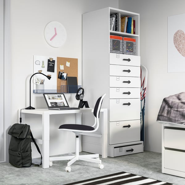 SMÅSTAD / UPPFÖRA Librero, blanco blanco/+6 cajones, 23 5/8x25 5/8x77 1/8 "