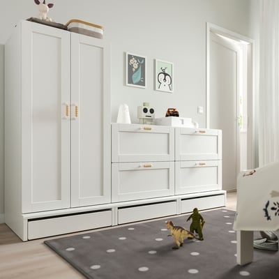 SMÅSTAD / UPPFÖRA Ropero, blanco +marco/+dos cómodas, 70 7/8x25 5/8x53 1/2 "