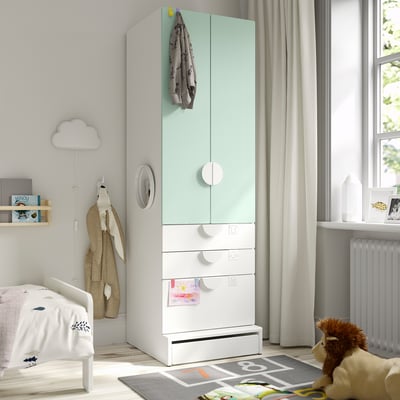 SMÅSTAD / UPPFÖRA Ropero, blanco verde claro/+3 cajones, 23 5/8x25 5/8x77 1/8 "