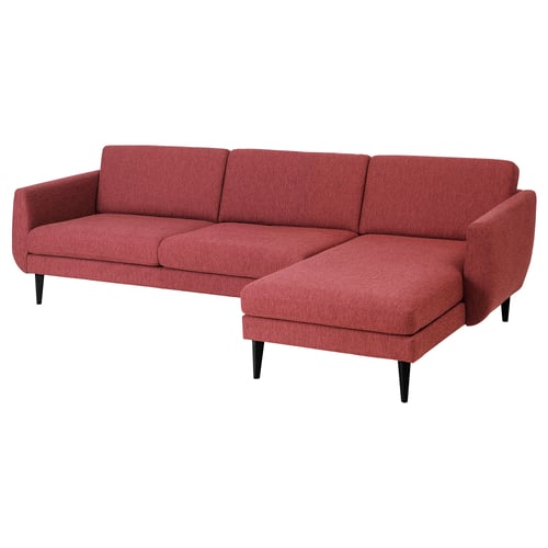 SMEDSTORP Sofá 4 plazas+chaise longue, Lejde rojo/marrón/negro