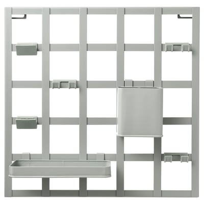 SNICKRA Tablero almacenaje+accesorios, 8pz, gris-verde, 15x15 "