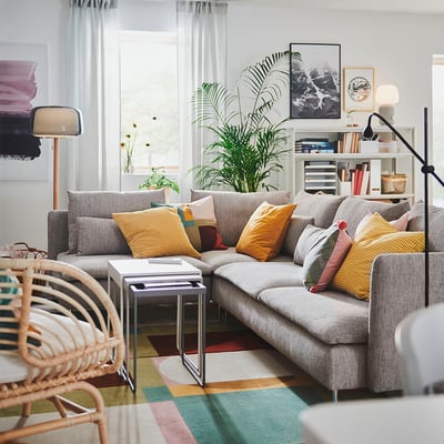 SÖDERHAMN Sofá esquinero, 4 plazas, con extremo abierto/Viarp beige/marrón