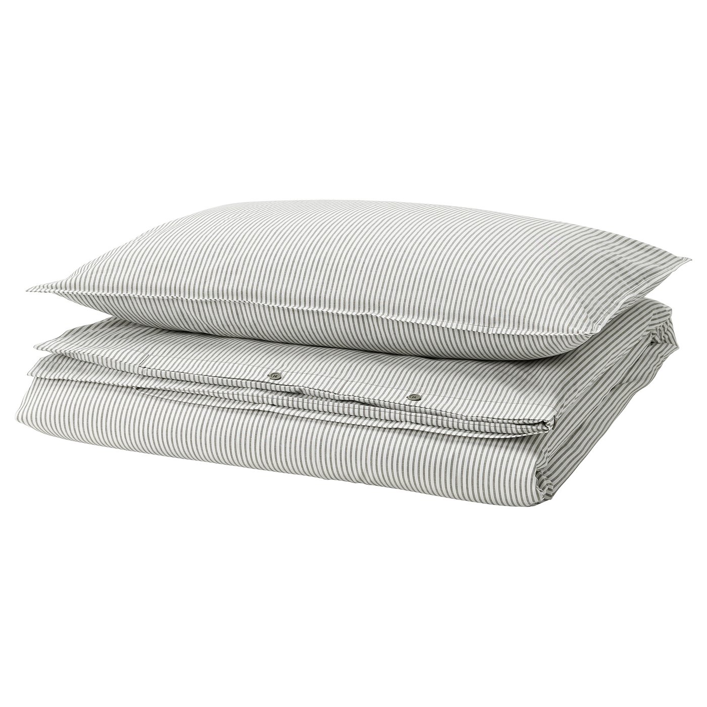 SOLFIBBLA Funda nórdica+funda(s) de almohada, gris blanco/raya, Tamaño twin
