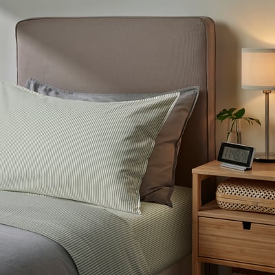 SOLFIBBLA Juego de sábanas, blanco verde/raya, Tamaño twin