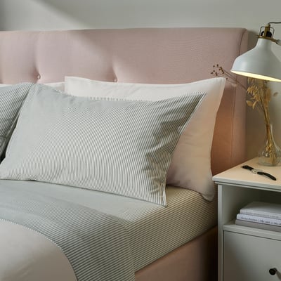 SOLFIBBLA Juego de sábanas, blanco verde/raya, Tamaño queen