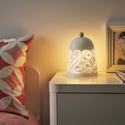 SOLSKUR Lámpara de mesa LED, blanco/dorado