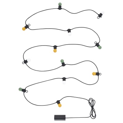 SOLVINDEN Cadena iluminación LED+12 bombillas, funciona con pilas/exterior multicolor