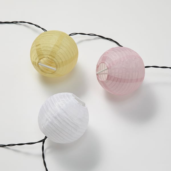 SOLVINDEN Cadena iluminación LED+24 luces, funciona con pilas globo/amarillo rosado