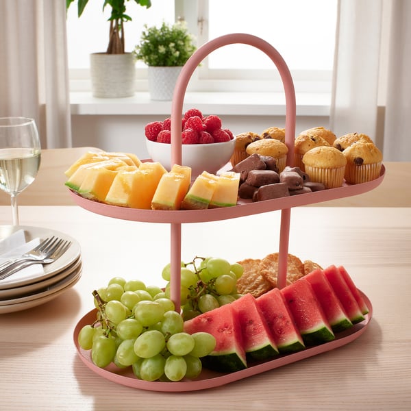 SOMMARÖGA Soporte de servir, dos niveles, rosado