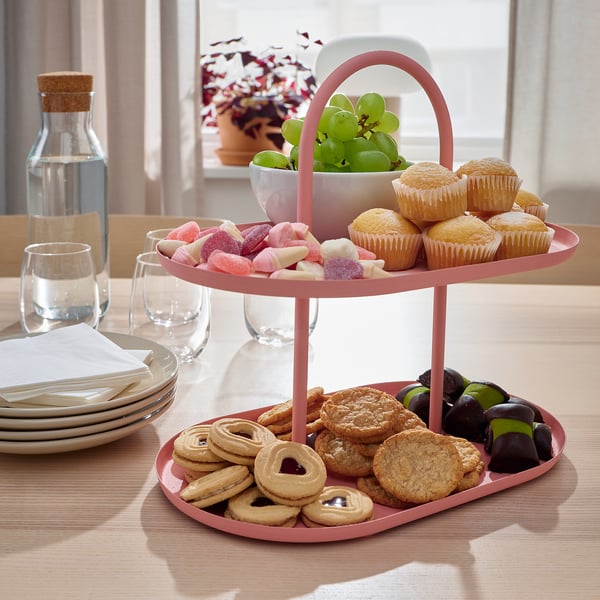 SOMMARÖGA Soporte de servir, dos niveles, rosado