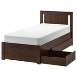 SONGESAND Armazón cama+2 cajas almacenaje, marrón/Luröy, Tamaño twin
