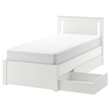 SONGESAND Base de cama+2 cajas almacenamiento, blanco/Lönset, Tamaño twin