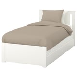 SONGESAND Base de cama+2 cajas almacenamiento, blanco/Luröy, Tamaño twin