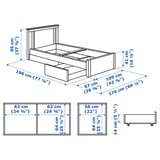 SONGESAND Base de cama+2 cajas almacenamiento, marrón/Lönset, Tamaño twin