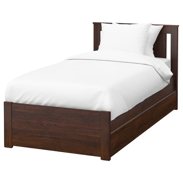 SONGESAND Base de cama+2 cajas almacenamiento, marrón, Tamaño twin