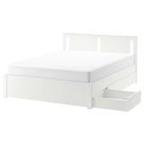 SONGESAND Base de cama+4 cajas almacenamiento, blanco, Tamaño full/doble