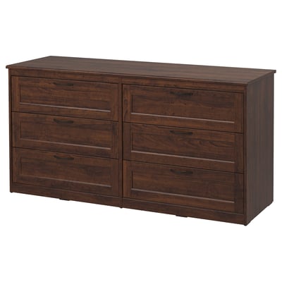 SONGESAND Cómoda de 6 cajones, marrón, 63 3/8x32 1/4 "
