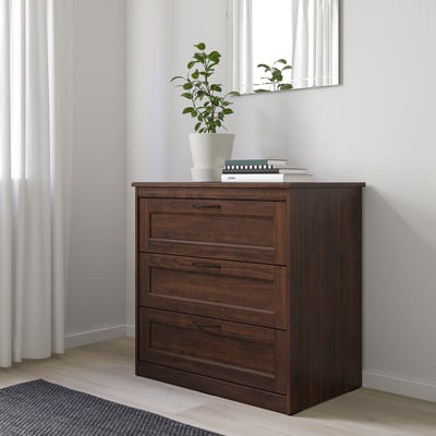 SONGESAND Muebles de dormitorio, juego de 5, marrón, Tamaño queen