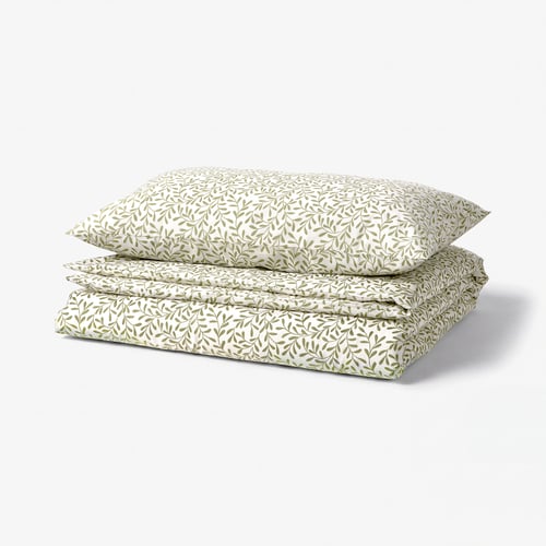 SORGMANTEL Funda nórdica+funda(s) de almohada, blanco/verde, Tamaño twin