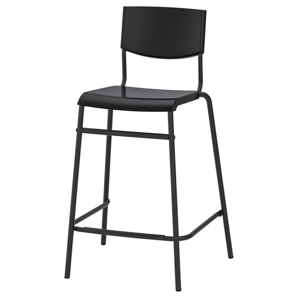 STIG Taburete de bar con respaldo, altura de encimera de cocina negro/negro, 24 3/4 "