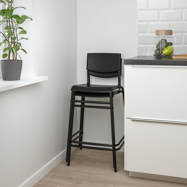 STIG Taburete de bar con respaldo, altura de encimera de cocina negro/negro, 24 3/4 "