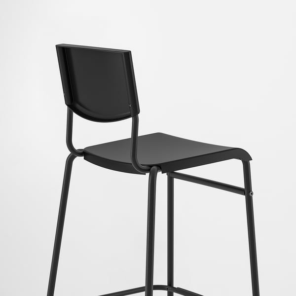 STIG Taburete de bar con respaldo, altura de encimera de cocina negro/negro, 24 3/4 "