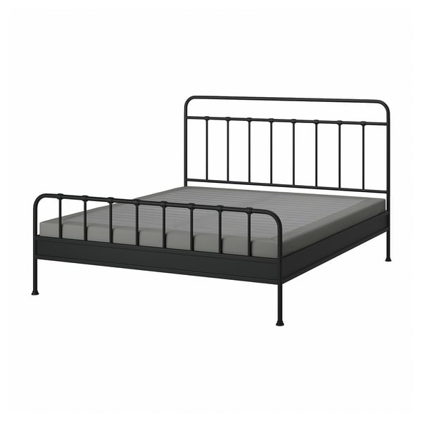 STJÄRNÖ Armazón de cama, antracita/Lyngör gris oscuro, Tamaño King