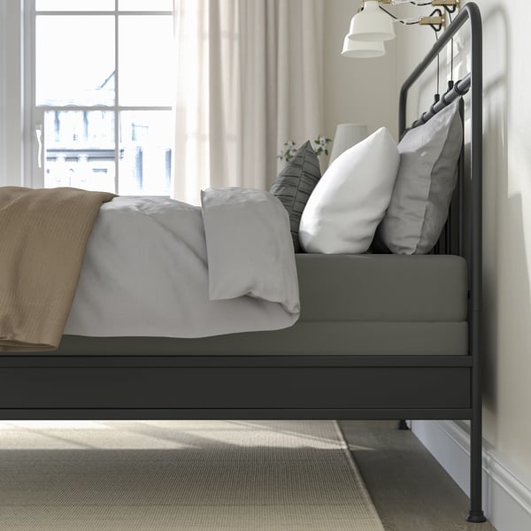 STJÄRNÖ Base de cama, antracita/Lyngör gris oscuro, Tamaño queen