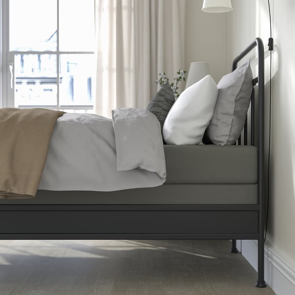 STJÄRNÖ Base de cama, antracita/Lyngör gris oscuro, Tamaño twin