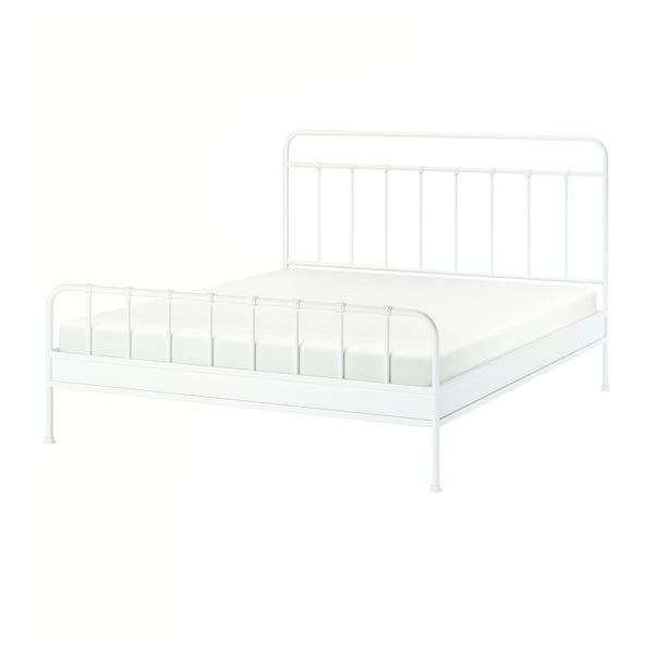 STJÄRNÖ Base de cama, blanco/Lyngör blanco, Tamaño King