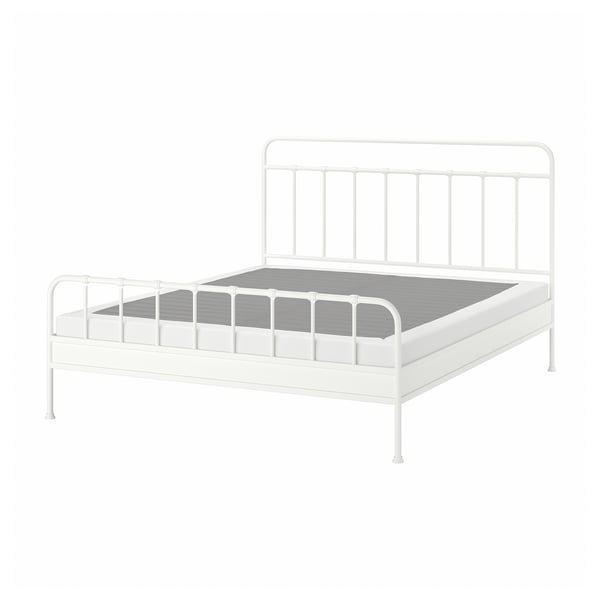 STJÄRNÖ Base de cama, blanco/Lyngör blanco, Tamaño King