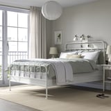 STJÄRNÖ Base de cama, blanco/Lyngör blanco, Tamaño queen