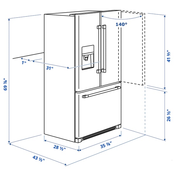 STJÄRNSTATUS Refrigerador con puertas dobles, negro profundidad de la barra de cocina, 22.6 cu.ft