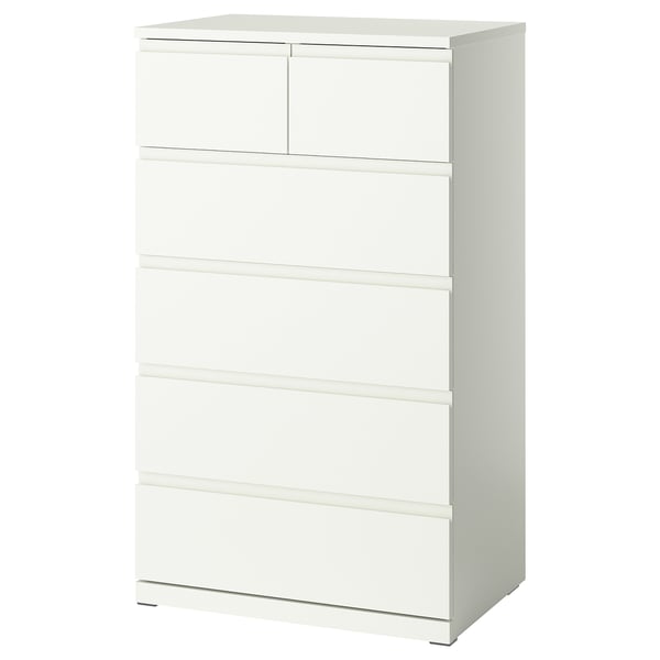 STORKLINTA Cómoda de 6 cajones, blanco/función de anclaje/desbloqueo, 27 1/2x18 7/8x47 1/4 "