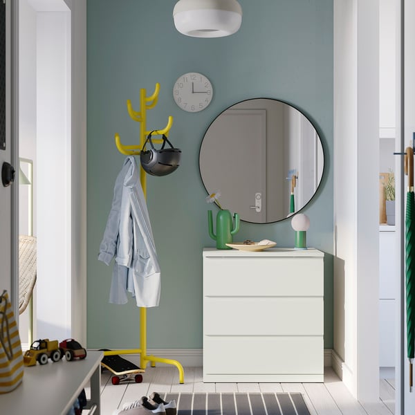 STORKLINTA Gavetero de 3 cajones, blanco/función de anclaje/desbloqueo, 27 1/2x18 7/8x29 1/2 "