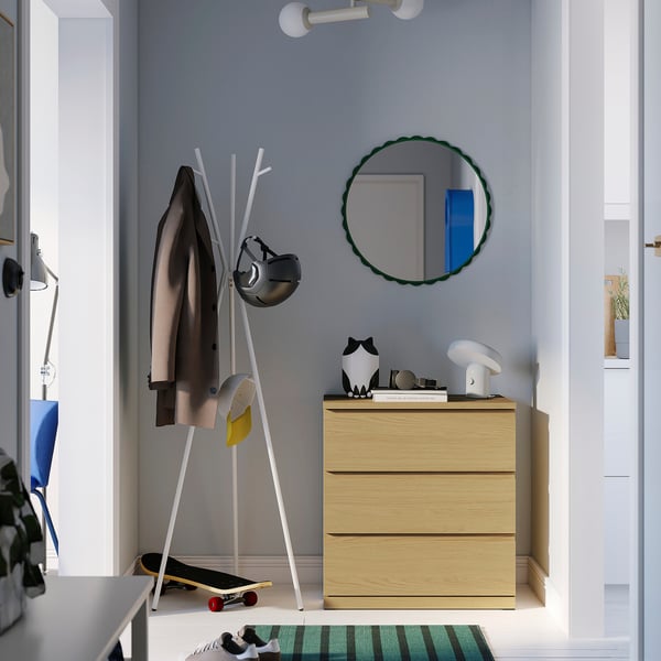 STORKLINTA Gavetero de 3 cajones, efecto de roble/función de anclaje/desbloqueo, 27 1/2x18 7/8x29 1/2 "