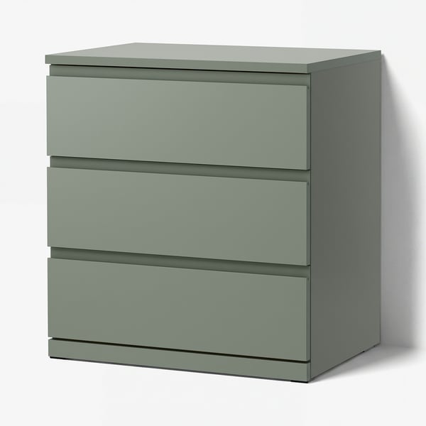 STORKLINTA Gavetero de 3 cajones, gris/verde/función de anclaje/desbloqueo, 27 1/2x18 7/8x29 1/2 "