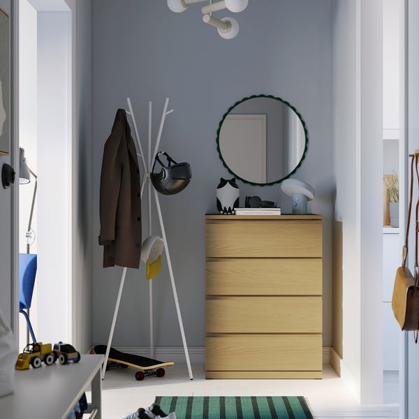 STORKLINTA Gavetero de 4 cajones, efecto de roble/función de anclaje/desbloqueo, 27 1/2x18 7/8x38 5/8 "