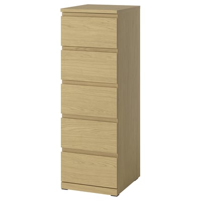 STORKLINTA Gavetero de 5 cajones, efecto de roble/función de anclaje/desbloqueo, 15 3/4x18 7/8x47 1/4 "