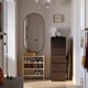 STORKLINTA Gavetero de 5 cajones, marrón oscuro/efecto de roble función de anclaje/desbloqueo, 15 3/4x18 7/8x47 1/4 "